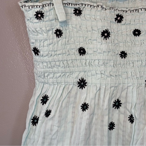Tanya Taylor Small Lina Smocked Embroidered Cotton Mini Dress Swim Coverup Teal - Picture 4 of 7